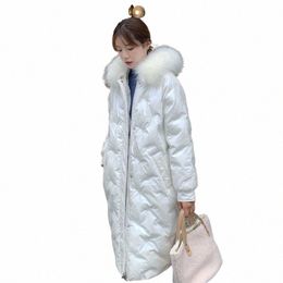 Blanc broderie mi-longueur vers le bas manteaux pour femmes hiver 2023 coréen lâche Parkas à capuche épaissie veste Casaco Feminino P556 #