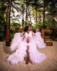 Robes de soirée blanches Robes de maternité Femmes Bow Peignoir Photo Shoot Anniversaire De Mariée Fluffy Sleepwear Robe Formelle Custom Made Robe de mari￩e