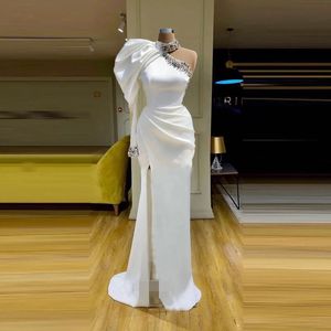 Vestidos De fiesta De noche blancos cuello alto sirena largo 2023 nuevos Vestidos De Fiesta Sexy hendidura un hombro cristal Dubai árabe vestido Formal