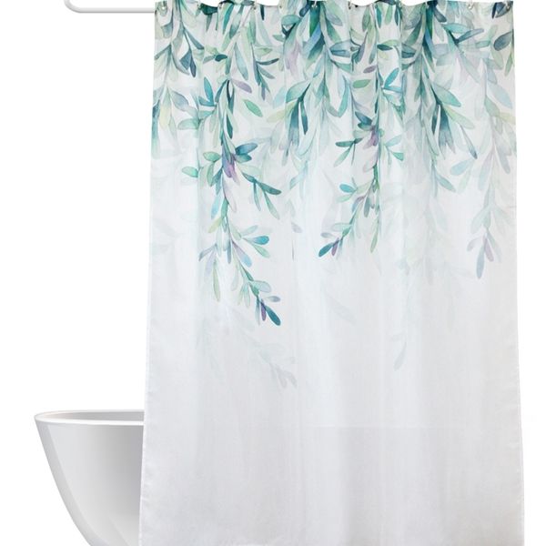 Tissu blanc ferme rideau de douche vert feuille tropicale salle de bain rideau ensemble avec crochets moderne rose Floral rideaux de bain 210402