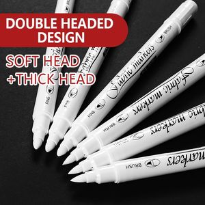 Witte Stof Markers Pennen Set Dual Tip Permanente Kunst Verf voor T-shirts Sneakers Canvas Tassen Kinderen Volwassen Schilderen 240320