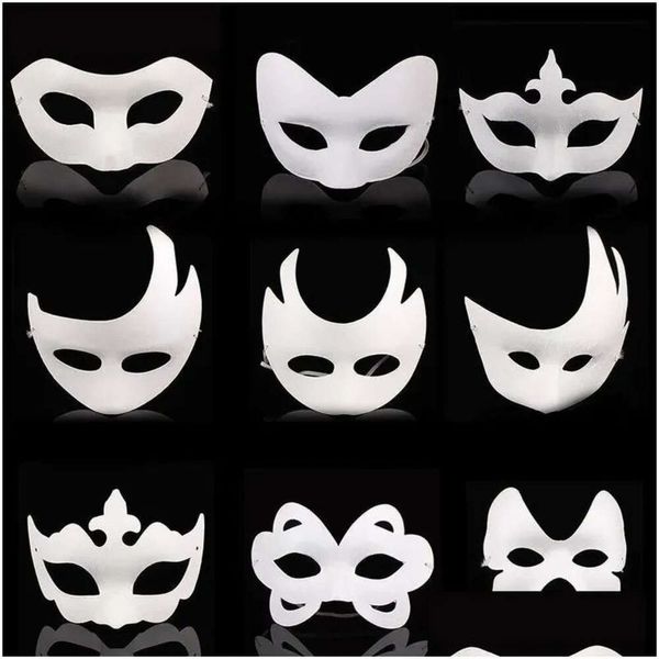 Mascaras de fiesta sin pintar a la cara blanca/en blanco Paper PP máscara de bricolaje baile de baile de Navidad Halloween Masquerada