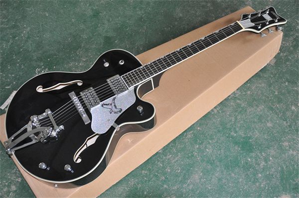 Black Falcon Jazz Guitare électrique G 6120 Corps semi-creux Touche palissandre Accordeurs impériaux coréens Matériel chromé