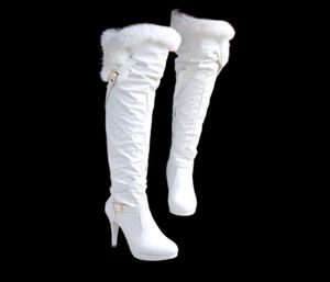 Botas de moda blanca sobre la rodilla Mujeres Tacones altos zapatos Damas de cuero de invierno de invierno Tamaño 439112498