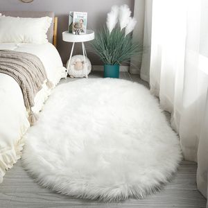 Kunstmatige schapenvacht tapijten voor woonkamer grote ovale faux bont lange haar tapijten vloer wol pluizige zachte mat slaapkamer huisdecoratie