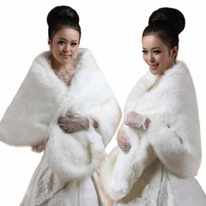 White fausse enveloppe de fourrure volée de châle Cape Cap Bridal Wedding Shrug Strug Jacke 21bf #