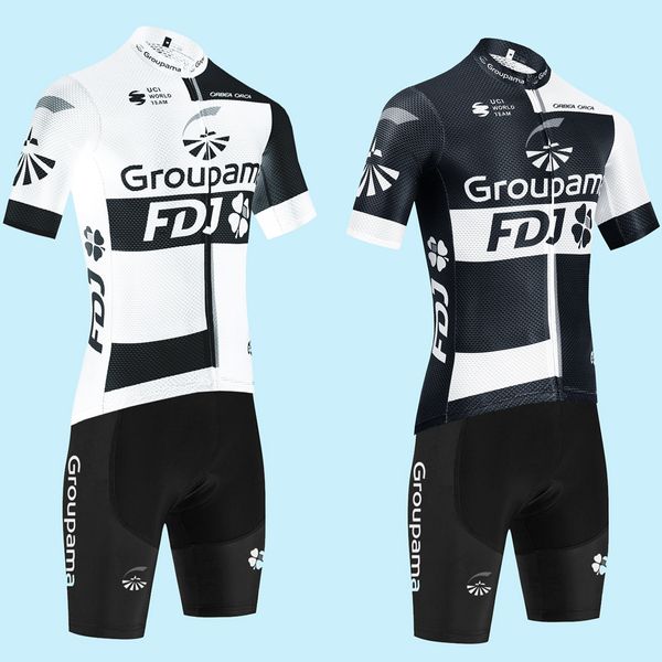 Blanc FDJ Maillot de cyclisme vélo ensemble short et haut hommes femmes eau équipe séchage rapide Pro Ciclismo Maillot Maillot 20D bavoirs pantalon vêtements