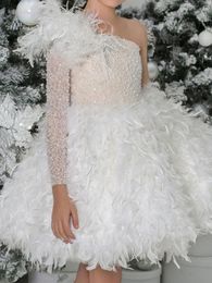 White Feather First Communion Dresses Girls 2024 merk baby peuter optocht bloemenmeisje jurk voor bruiloften en verjaardag pluizige vestido comunion 403