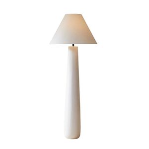 Witte vloerlamp van 147 cm hoog met stoffen kap en behuizing van hars