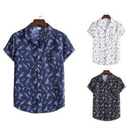 Witte Bloemen Hawaiiaanse Shirt Mannen Chemise Homme Zomer Korte Mouw Strand Aloha Shirts Mannen Casual Button Up Shirt Mannelijke XXL 240102