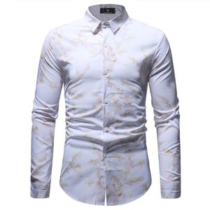 Witte bloemenprint shirt mannelijk 2020 gloednieuwe slank fit lange mouwen heren heren shirts chemise casual feest vakantie shirt voor mannen