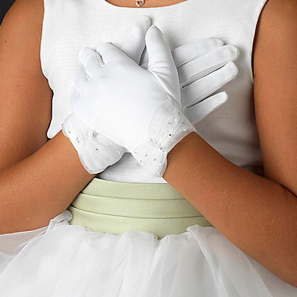 Gants de fille de fleur blanche gants de soirée pour enfants gants de mariage formels pour enfants plus fins fête d'anniversaire extensible