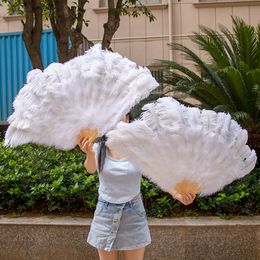 Éventails pliants blancs pour spectacle de scène de mariage, accessoires de spectacle sur scène, éventail en plumes d'autruche colorées, personnalisé