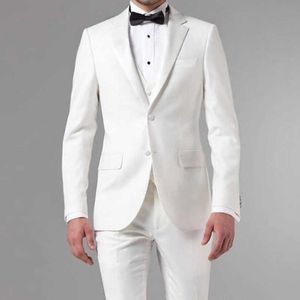 Tuxedo de mariage formel blanc pour le marié 3 pièces Slim Fit Business Men Costumes Homme Vêtements de mode Ensemble masculin Veste Gilet avec pantalon X0909