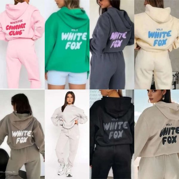 Set de chándal de diseñador de sudadera con capucha blanca Foxx Mujeres Set de dos piezas Spring Outumn Winter New Set Spellable Sporty Sporty Sangeved Switterfox Hoided 248