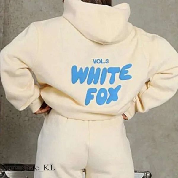 White Foxx Holdie Diseñador para mujer sudadera con capucha con capucha 2 piezas COLLA Long Long White manga blanca sudadera y pantalones set de seguimiento de rastreo Whitefox Track 149