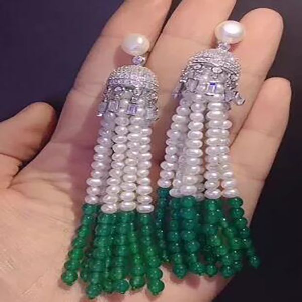 Pendientes de perlas de agua dulce blancas Circón Verde Agata Ronda de 3-4 mm cuentas al por mayor