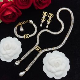 Collier avec pendentif en perles de diamant blanc, boucles d'oreilles, sensation avancée, polyvalent, maille INS rouge, chaîne de pull Hip Hop, chaîne de pull pour dames, bijoux de mariage, cadeau DSN7-22