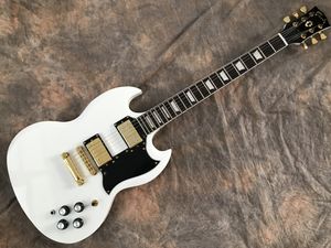 Guitare électrique SG White G-400 de haute qualité, quincaillerie dorée, pont abr-1, petite protection de micro, en stock, expédition rapide