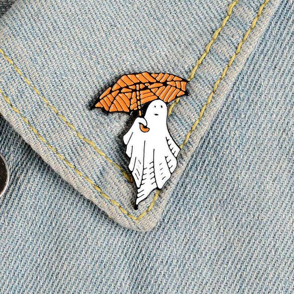 Blanc fantôme émail broche mignon dessin animé badge orange parapluie broche denim veste sac épinglette bijoux cadeau pour garçons et filles