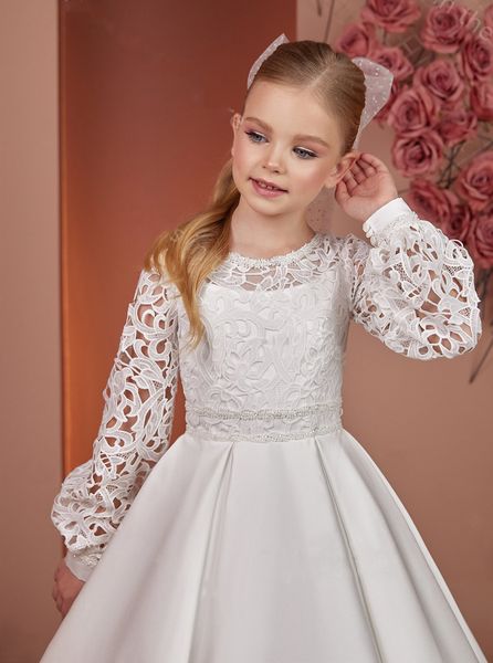 Robe de concours de beauté pour enfants, robe de princesse hôte, robe de spectacle de piano blanche pour enfants