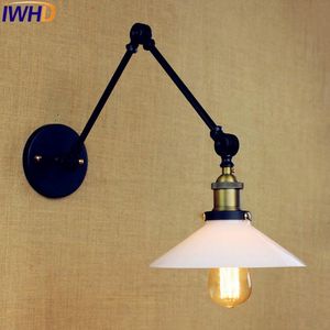 Wit glas Loft Industriële vintage wandlampen Wandelaars Wandlamp Swing Long Arm Licht LED LAMP SCONCE Appliques Murale -lampen