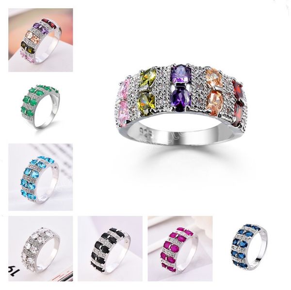 Or blanc 8 couleurs coupe cubique zircone Vintage mariage bague de fiançailles pour femmes et hommes mode fête bijoux cadeau