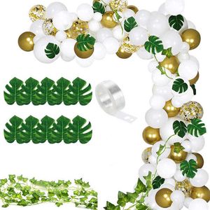 Globo de oro blanco Graland Kit Jungle Theme Party Globos Hojas Green Ivy Leaf Garland Vines Decoración para bodas Cumpleaños 210626