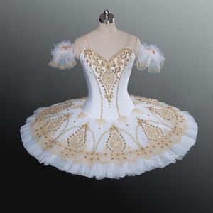 Blanc Or Fée Poupée Pancake Plateau Performance Tutus Femmes Classique Ballet Costumes De Scène Adulte Professionnel Ballet Tutu225z