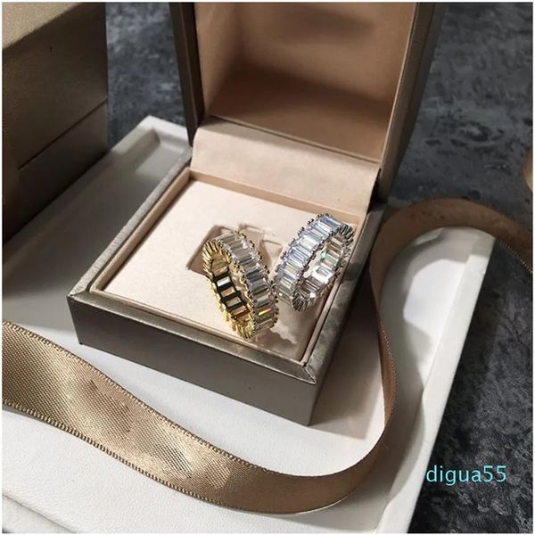 Oro blanco Iced Out HipHop Anillos de compromiso Pinky Hombres Mujeres Anillo de cristal completo para mujeres Joyería de marca de diseñador para Wome