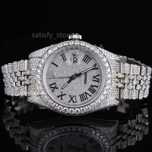 White Gold Iced Out Moisanite Diamond Watch avec VVS de haute qualité D Clarity Diamond en gros prix du fournisseur indien