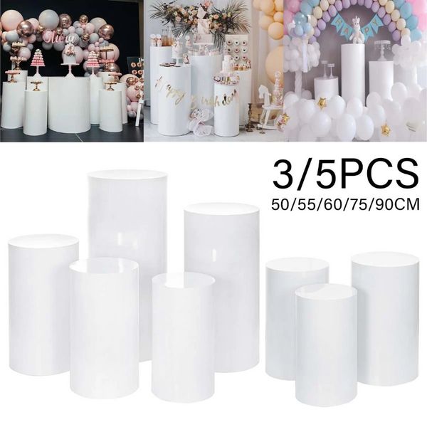 Blanc Or Rose Couleur Décoration De Mariage Cylindre Piédestal Présentoir Rond Fer Dessert Table Partie Scène Route Plomb Accessoires 3 pièces 5 PC