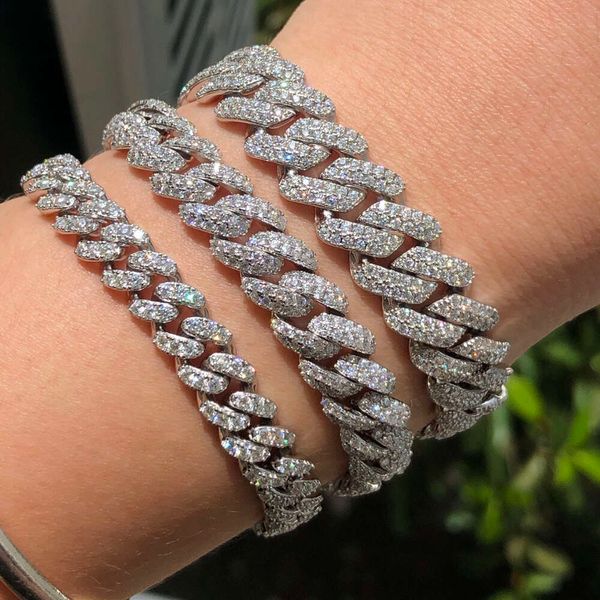 Pulsera de eslabones cubanos para hombre y mujer con diamantes de moissanita de 8 mm chapado en oro blanco S Miami Precio en China