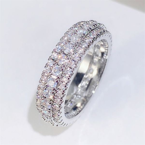 Anillos de boda chapados en oro blanco para mujeres y hombres, anillo de compromiso de eternidad con circonita cúbica de 6MM, amor, imitación de diamante