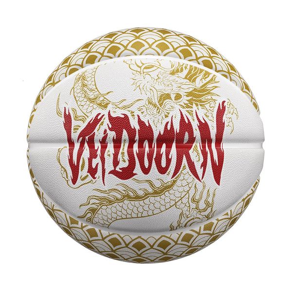 Bola de baloncesto de goma de oro blanco Tamaño oficial 7 Neta de aguja gratis Diseño de dragón de dragón Bola de cesta duradera al aire libre 240408