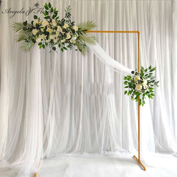 Blanco Gold Square Arch Estanty Fiesta Evento Boda Props Arch Iron Stand Stage File Carth Frame Decorative Artificial Flowers Stand 220112