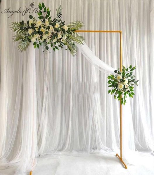 Estante de arco cuadrado de oro blanco, accesorios de boda, evento de fiesta, arco, soporte de hierro, marco de fondo de escenario, soporte decorativo de flores artificiales 222706032