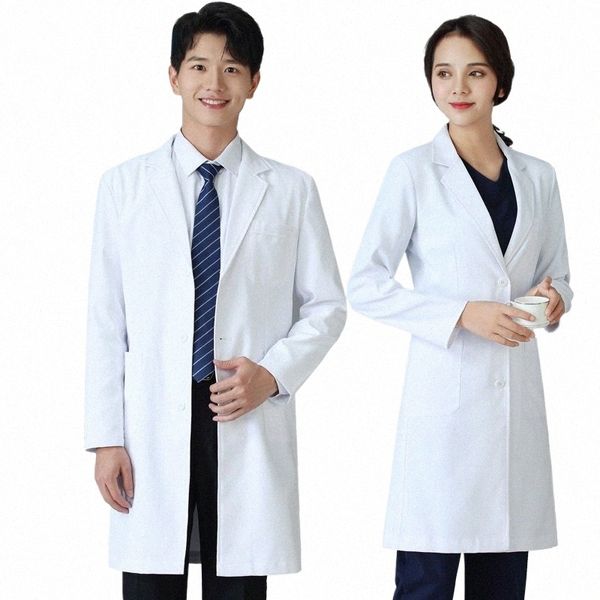 Robe blanche LG à manches courtes, service de beauté général du médecin, vêtements de travail en plastique dentaire pour hôpital, blouse de laboratoire, uniforme haut de gamme w6IB #