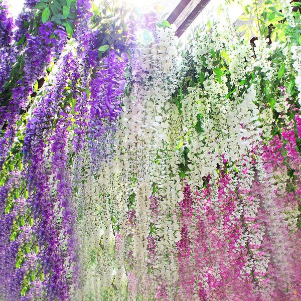 Fleurs artificielles blanches et vertes, Simulation de vigne de glycine, décorations de mariage, Bouquet de plantes longues en soie, fournitures de porte de fête de mariage, jardin de salle