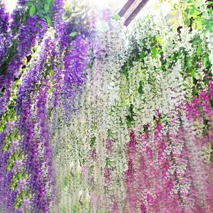 Décorations de mariage blanc vert violet fuchsia fleurs artificielles Simulation glycine vigne décorations longue courte soie plante Bouquet salle mariage jardin