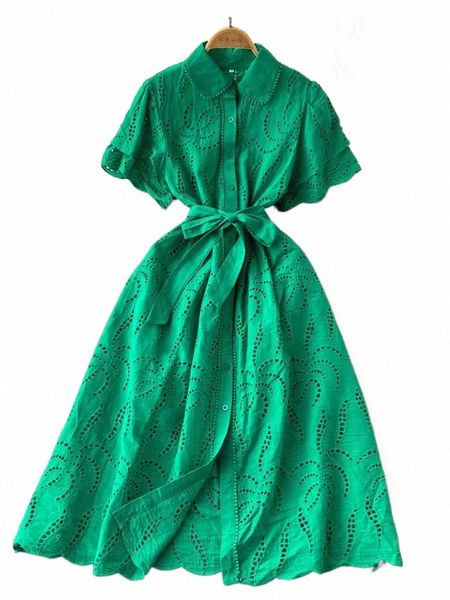 Blanc/vert/rouge 2024 été nouvelle dentelle broderie Dr femmes manches courtes Dres femme Vintage fête plage Maxi Lg Dres q2y4 #