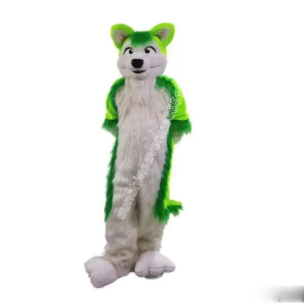 White Green Wolf Husky Dog Fursuit Mascot Costume Top Cartoon Anime tema personaje Carnaval Unisex Adultos Tamaño Navidad Fiesta de cumpleaños Traje al aire libre