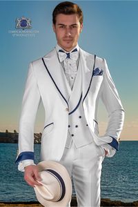 Witte bruidegom smoking piek revers groomsman bruiloft smoking mode mannen formele business prom diner 3 stuk pak (jas + broek + tie + vest) 20