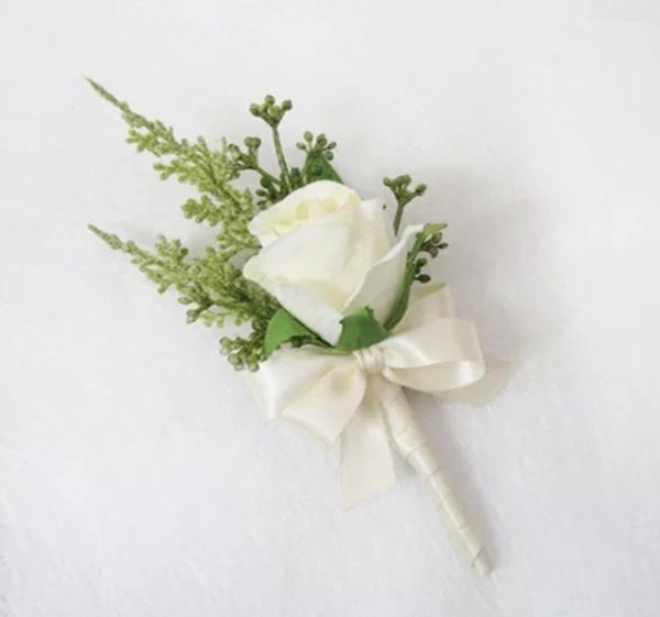 Boutonnière blanche pour hommes d'honneur, fleur de mariage, Corsage de poignet de demoiselle d'honneur, Rose artificielle en soie, accessoires de mariage Drop6955693