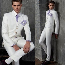 White GroomsMen Wedding Pants Suits Paited Revers Mens Formele Tuxedos One Button Custom Made Blazer (Jack + Pants + Vest)