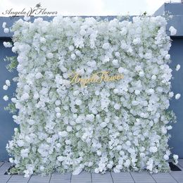 Gypsophila White Orchid Rose 5d Roll up cortina Floral Wedling Fackdrop Decoración de telas Milan Turf Plants Evento de pared A7817
