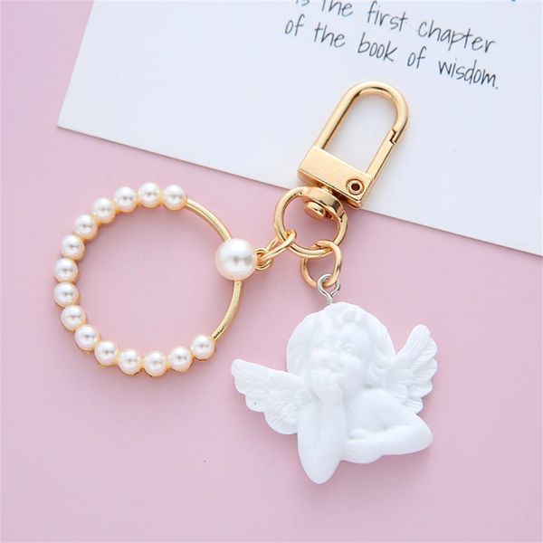 Keychain de coeur blanc ange mignon marge de perle balises baptême de faveur de retour cadeau premier anniversaire fête souvenir souvenir