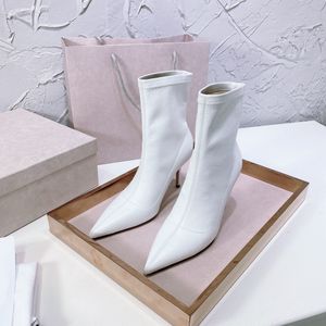 Bottes courtes blanches à talons hauts, chaussures de mariage pour femmes, bonne qualité, style styliste, banquet avec robe de vadrouille