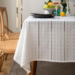 Nappe en dentelle creuse blanche Simplehem pastorale en coton et lin rectangulaire nappe de ménage ronde café lilas couverture de table 240123