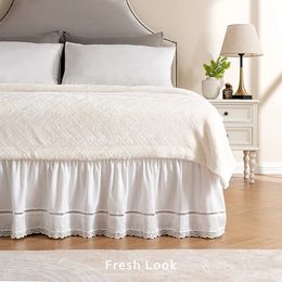 Casa blanca EL Falda de la cama Huecar banda elástica Couble Covre Lit Baredding Cubierta sin superficie 240415